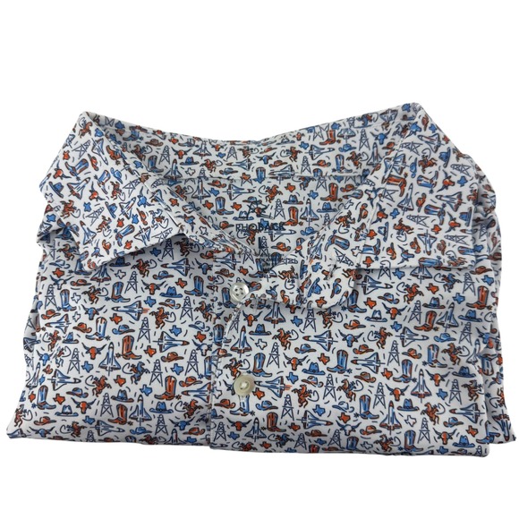 Rhoback Mens Large Lone Star Texas Rodeo Novelty Print Performance Polo Shirt - Picture 7 of 13